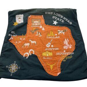 Vintage Texas Lone Star State Map Embroidered Patch Pillow Cover*Read